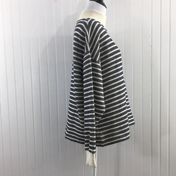 Zara Black White Stripe‎ Knit Turtleneck Sweater Womens Large Pullover Cropped - Picture 2 of 9